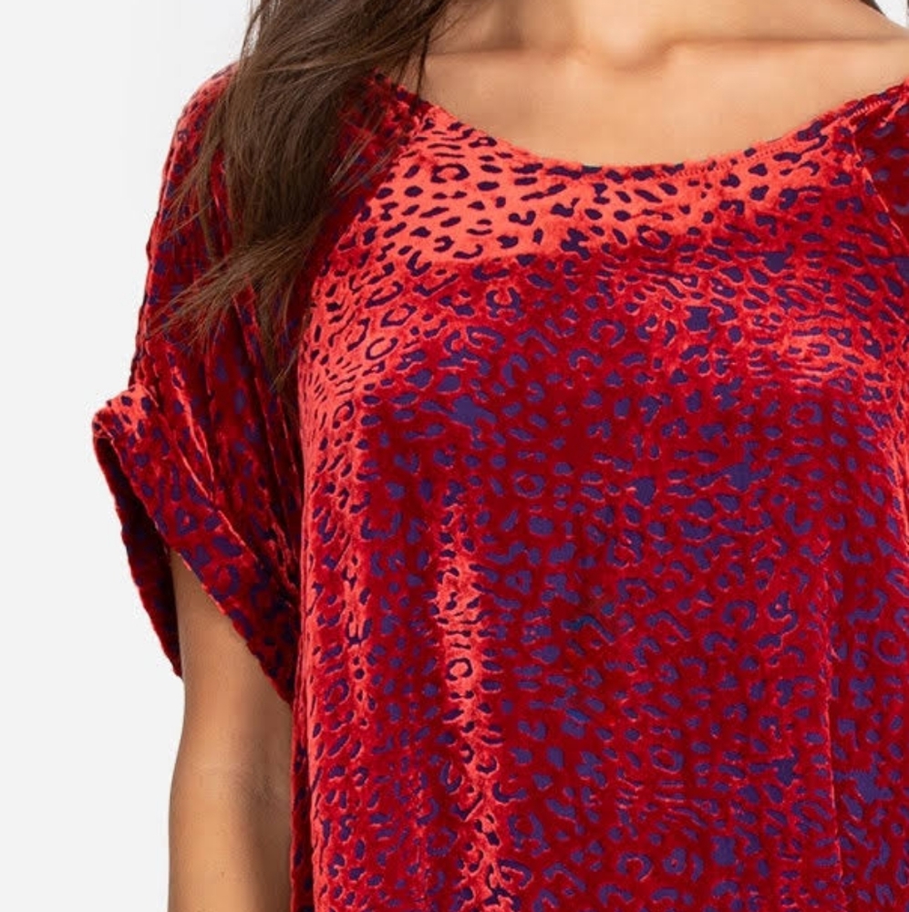 Johnny Was Doris Silk-Blend Mini Dress Deep Red Cheetah Print Women's Size Small - Picture 2 of 15